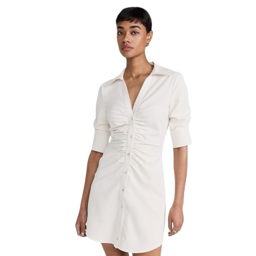 Cinq à Sept - Mini Elina Elegant White Ruched Shirt Dress Sz 14